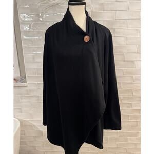 Bobeau Black Asymmetrical Wrap Cardigan 2X Button Front Flowy Cozy
